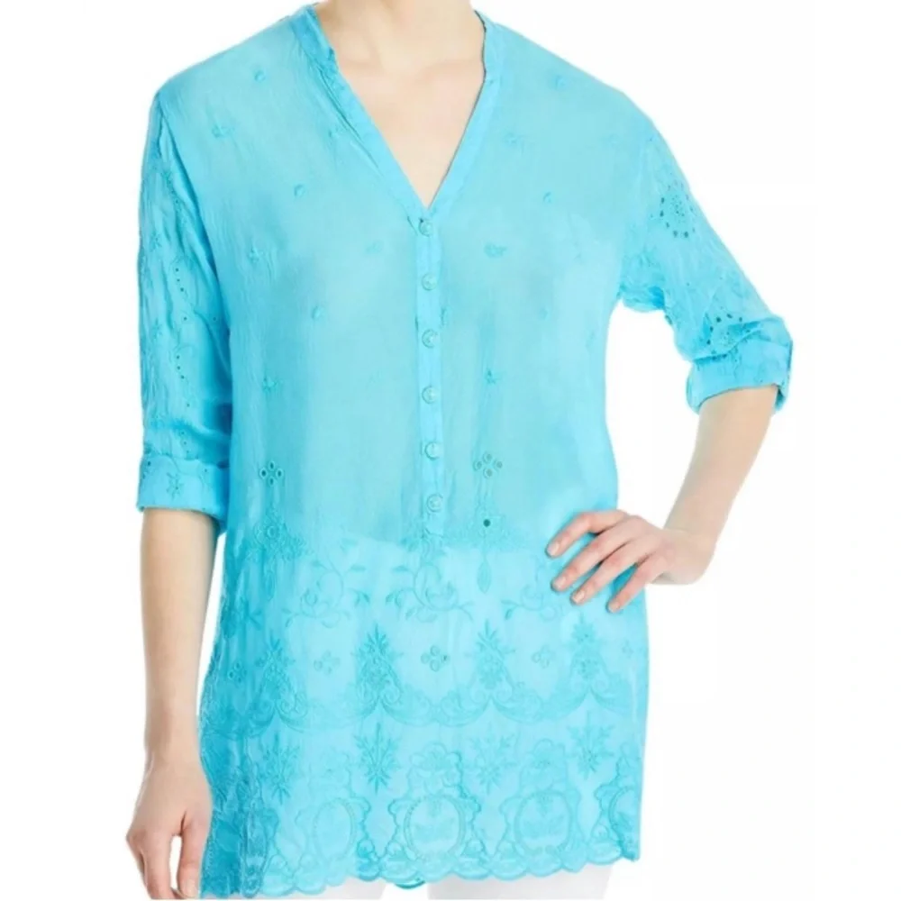 Johnny Was Zoya Harkyn Tunic in Clear Sky Blue Size XS - Picture 2 of 8